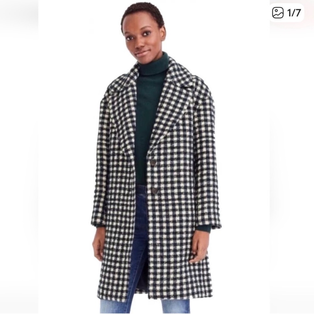J.Crew Wool Green Black and White Checkered Winter Coat
